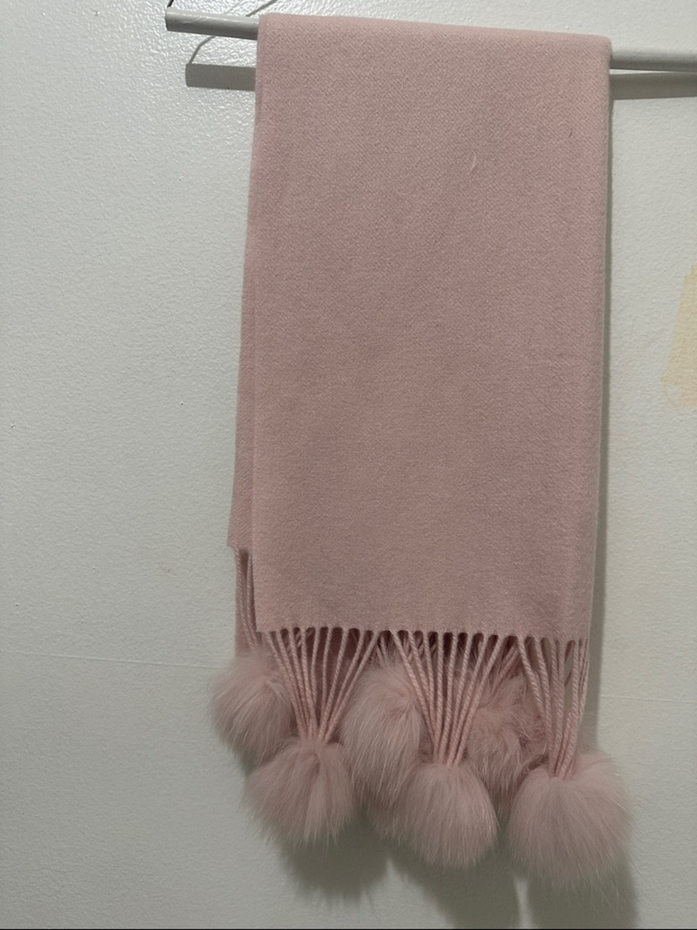 Pure Cashmere Elegant Pink Pom-Pom Scarf